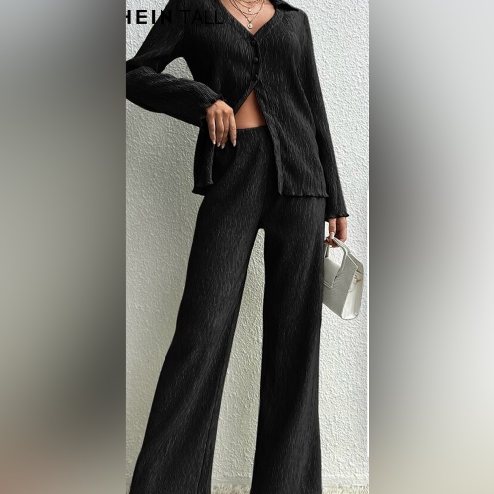 Black button front shirt & wide leg pants and shirt set:  Size: Xl/ Tall NWOT